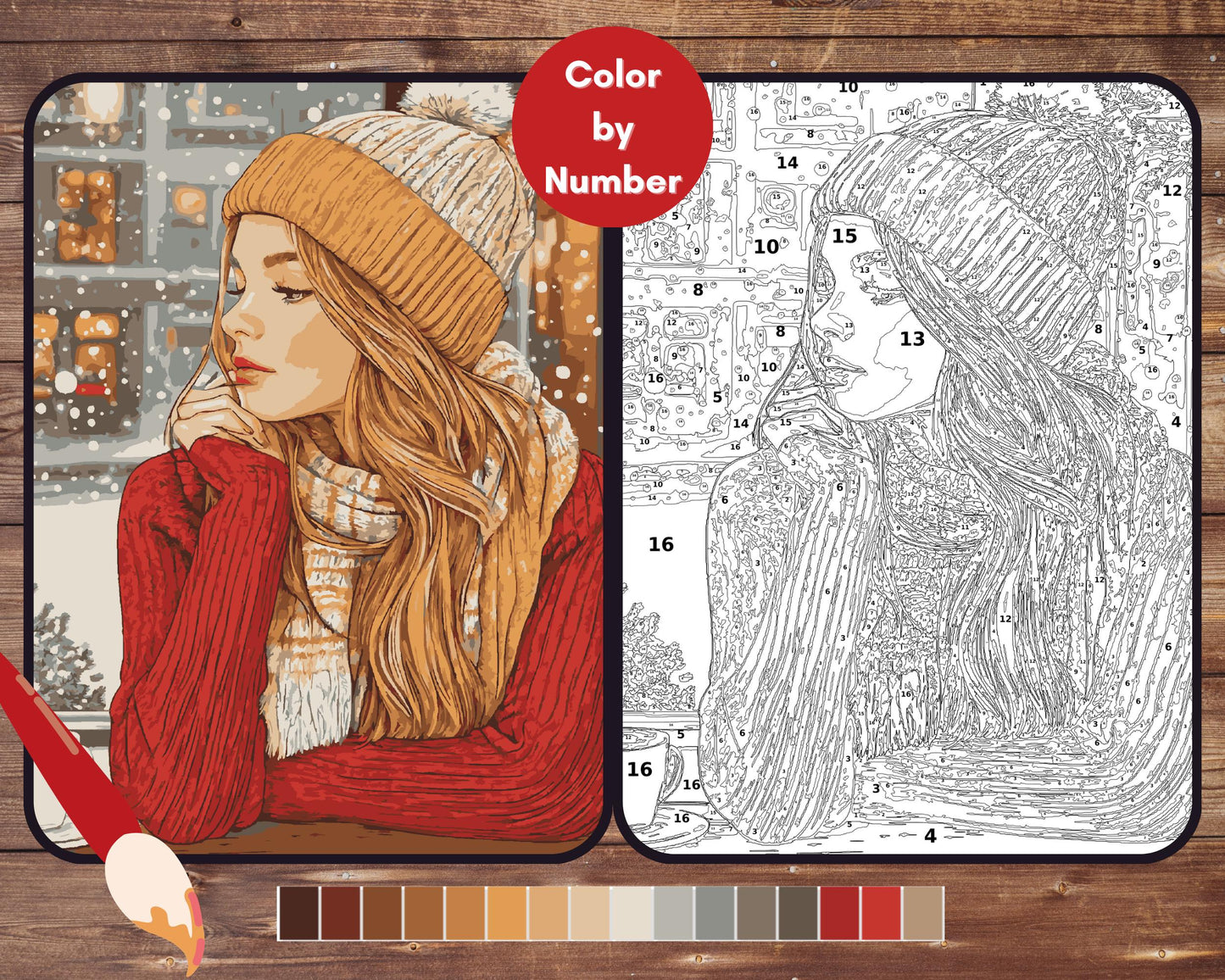 Color By Number for Adults, Christmas Beauty Paint by Number, Beautiful Woman Printable Coloring Pages Sheets, Digital Download, PDF