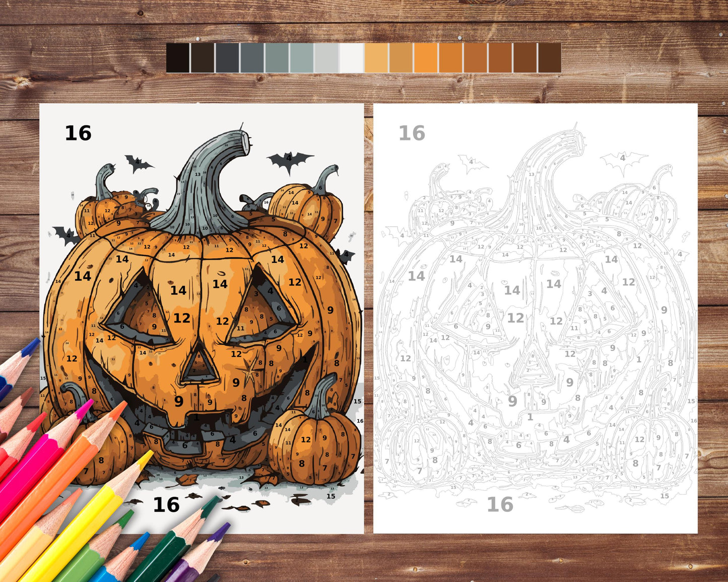 Halloween Color By Number for Adults, Spooky Pumpkin Paint by Number, Printable Coloring Pages Sheets, Digital Download, PDF