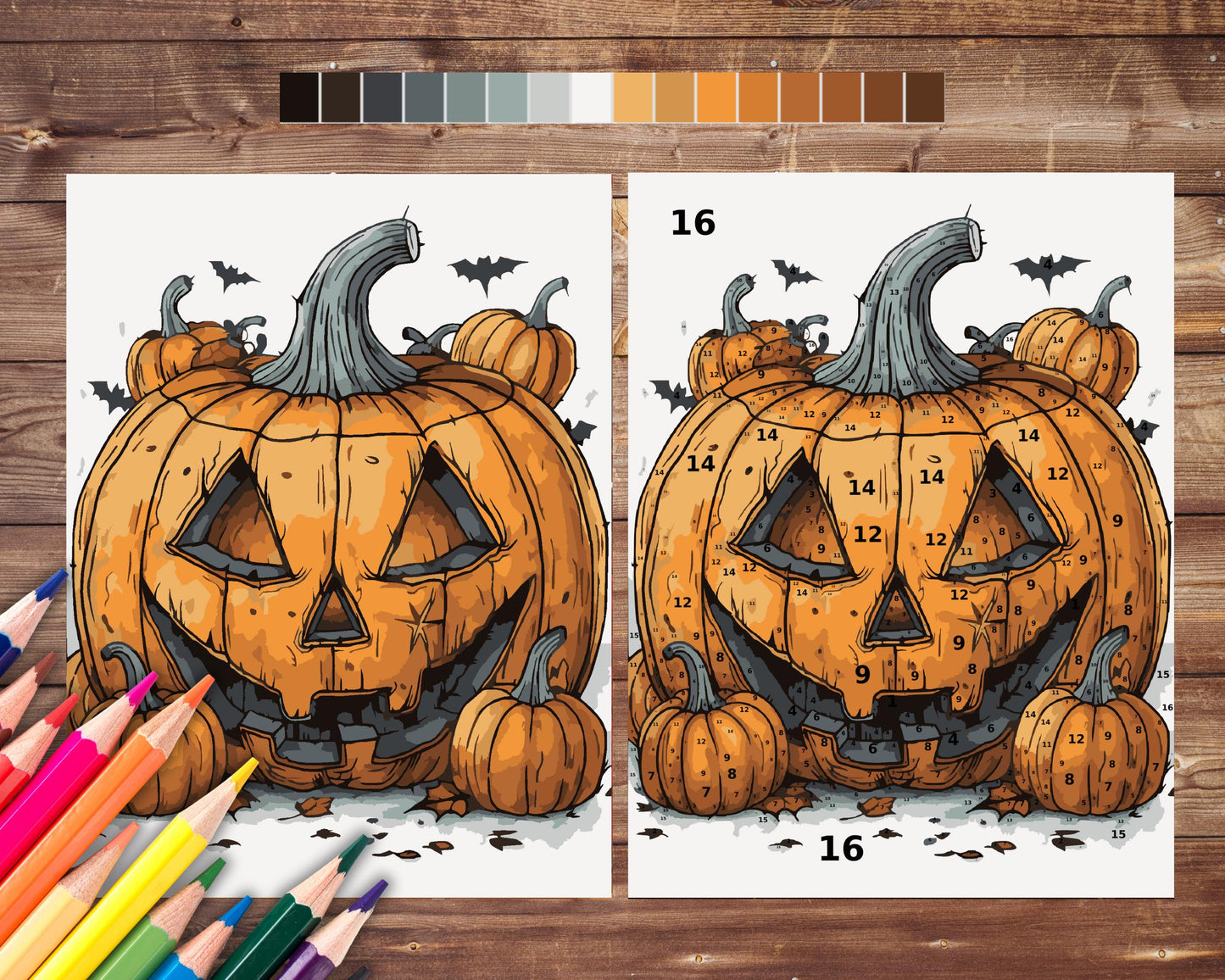 Halloween Color By Number for Adults, Spooky Pumpkin Paint by Number, Printable Coloring Pages Sheets, Digital Download, PDF