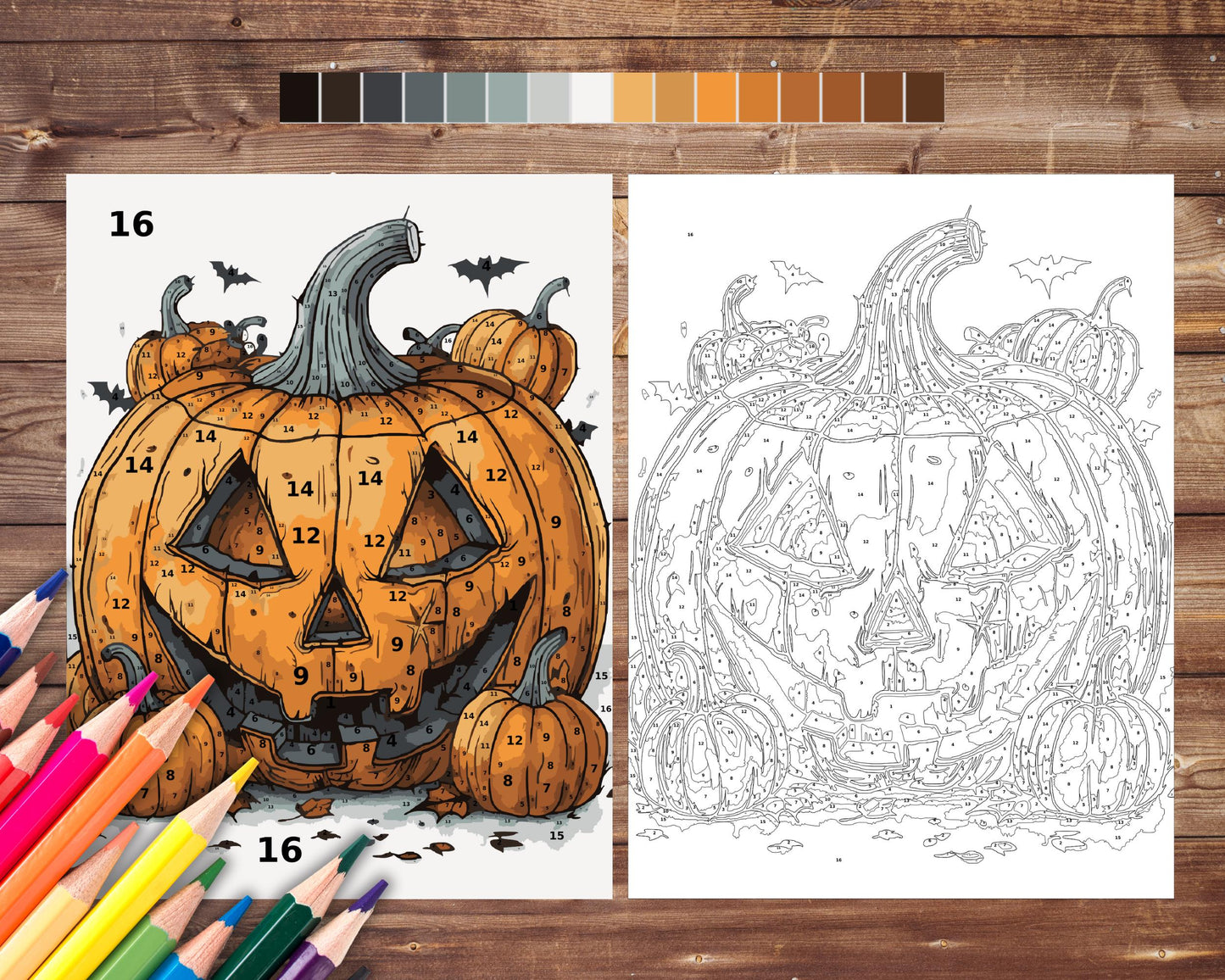 Halloween Color By Number for Adults, Spooky Pumpkin Paint by Number, Printable Coloring Pages Sheets, Digital Download, PDF