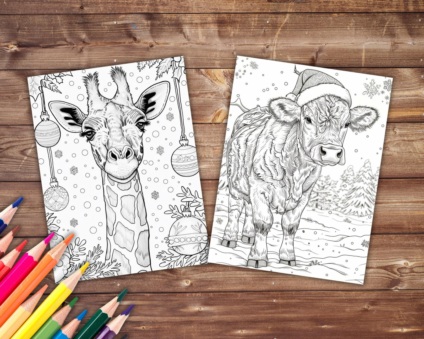 Christmas Animals Coloring Book, Digital Download