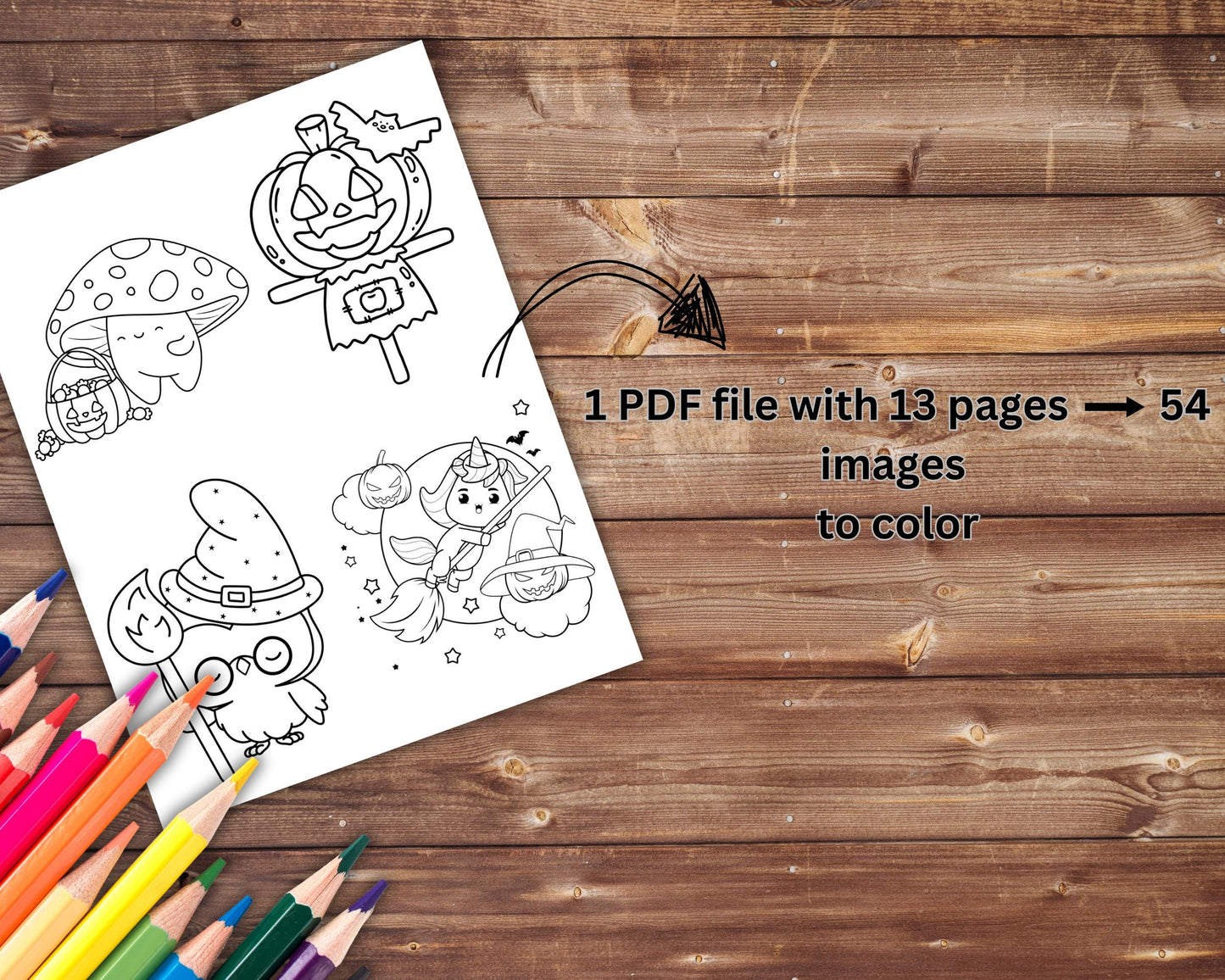 Simple Cute Kawaii Halloween Sheets for Adults and Kids, Printable PDF