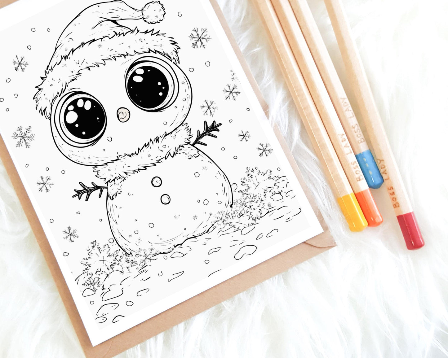 Easy Cute Kawaii Christmas Coloring Book, Digital Download