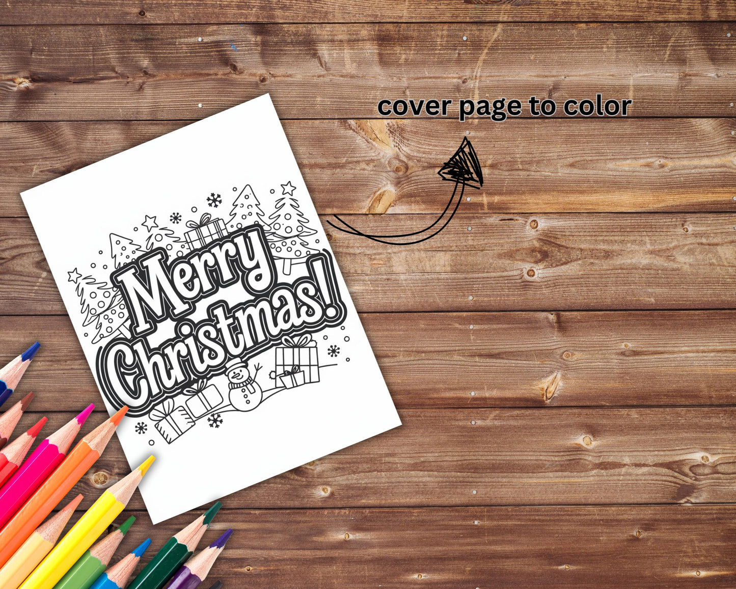 Easy Cute Kawaii Christmas Coloring Book, Digital Download