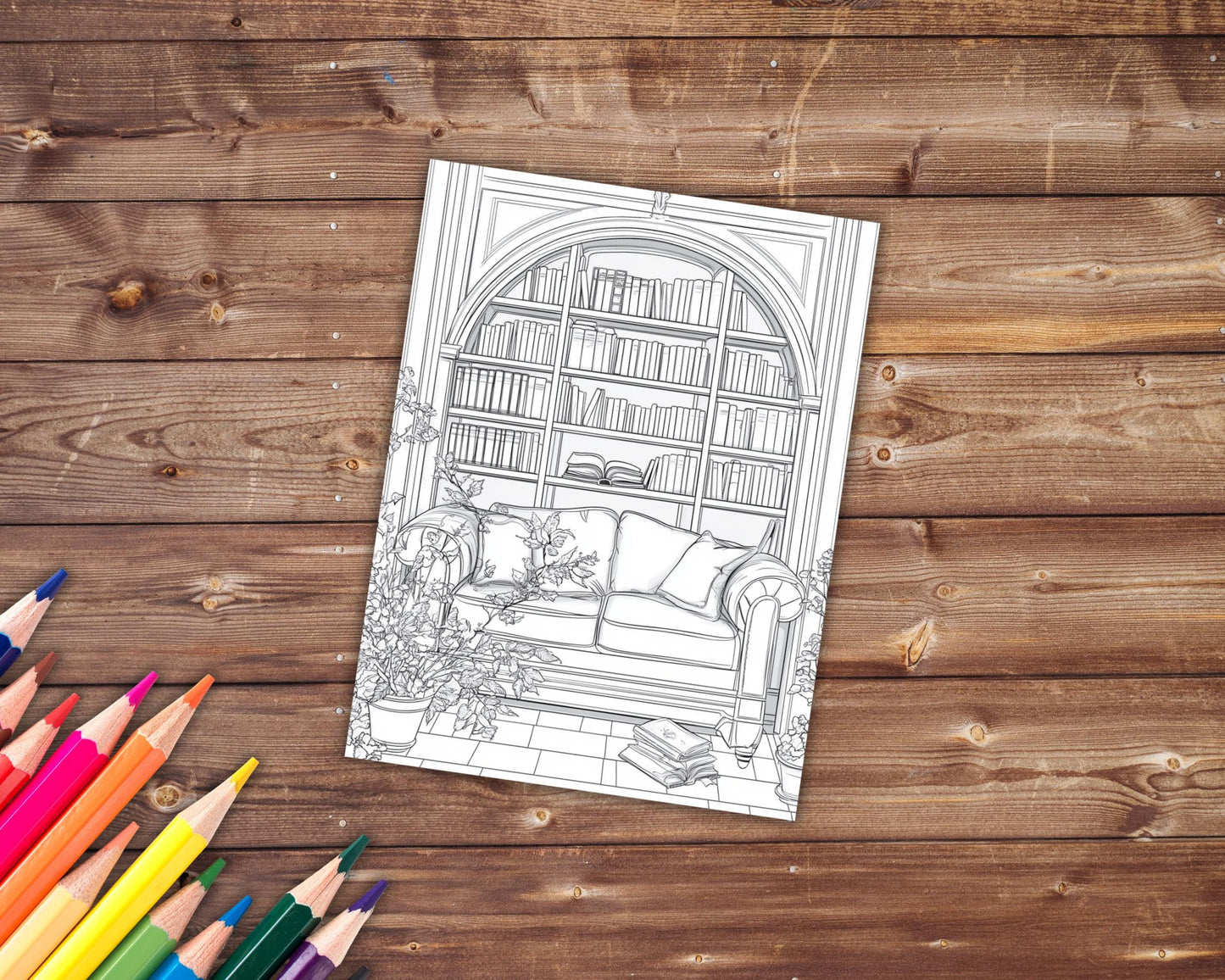 Cozy Libraries Coloring Book, Digital Download