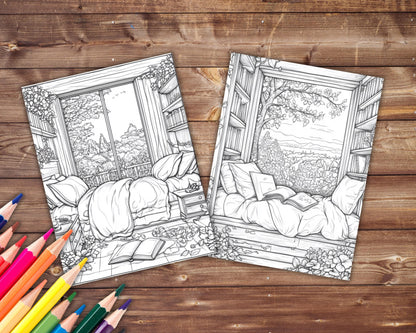 Cozy Libraries Coloring Book, Digital Download