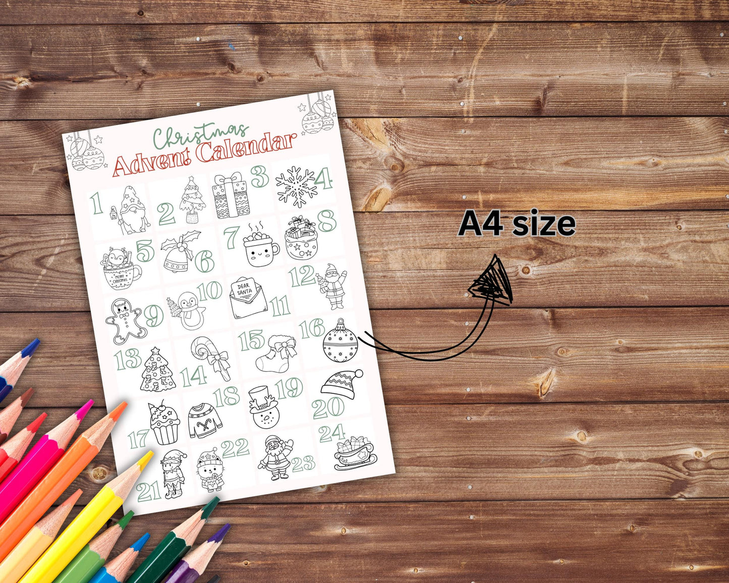 Christmas Advent Calendar Coloring Book, Printable Countdown to Christmas for Adults and Kids, Instant Download, Simple Coloring Pages