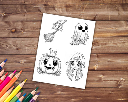 Simple Cute Kawaii Halloween Sheets for Adults and Kids, Printable PDF