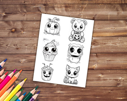 Simple Cute Kawaii Halloween Sheets for Adults and Kids, Printable PDF