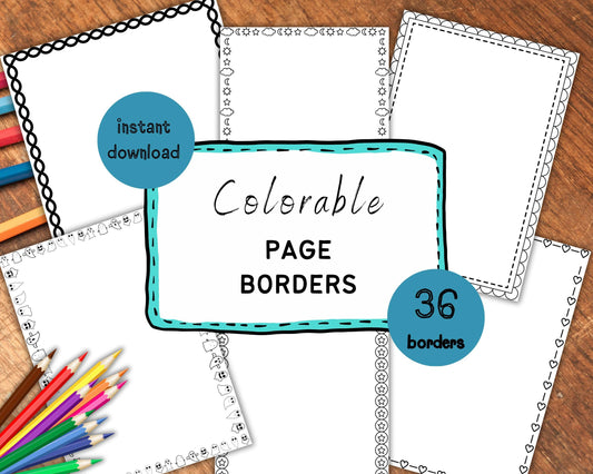 Colorable Page Borders, Digital Border Decorators, Doodle Frames, Teacher Clipart, Decorative Elements Image, Instant Download, Printable