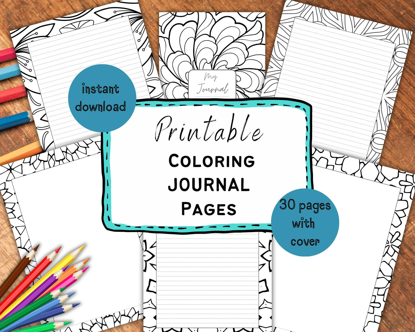 Mindfulness Coloring Journal, Colorable Journal Pages, Stationery Paper, Colouring Page Border, Printable Journals, Instant Download