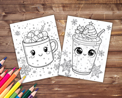 Easy Cute Kawaii Christmas Coloring Book, Digital Download