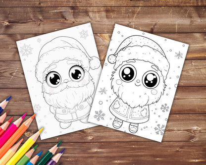 Easy Cute Kawaii Christmas Coloring Book, Digital Download