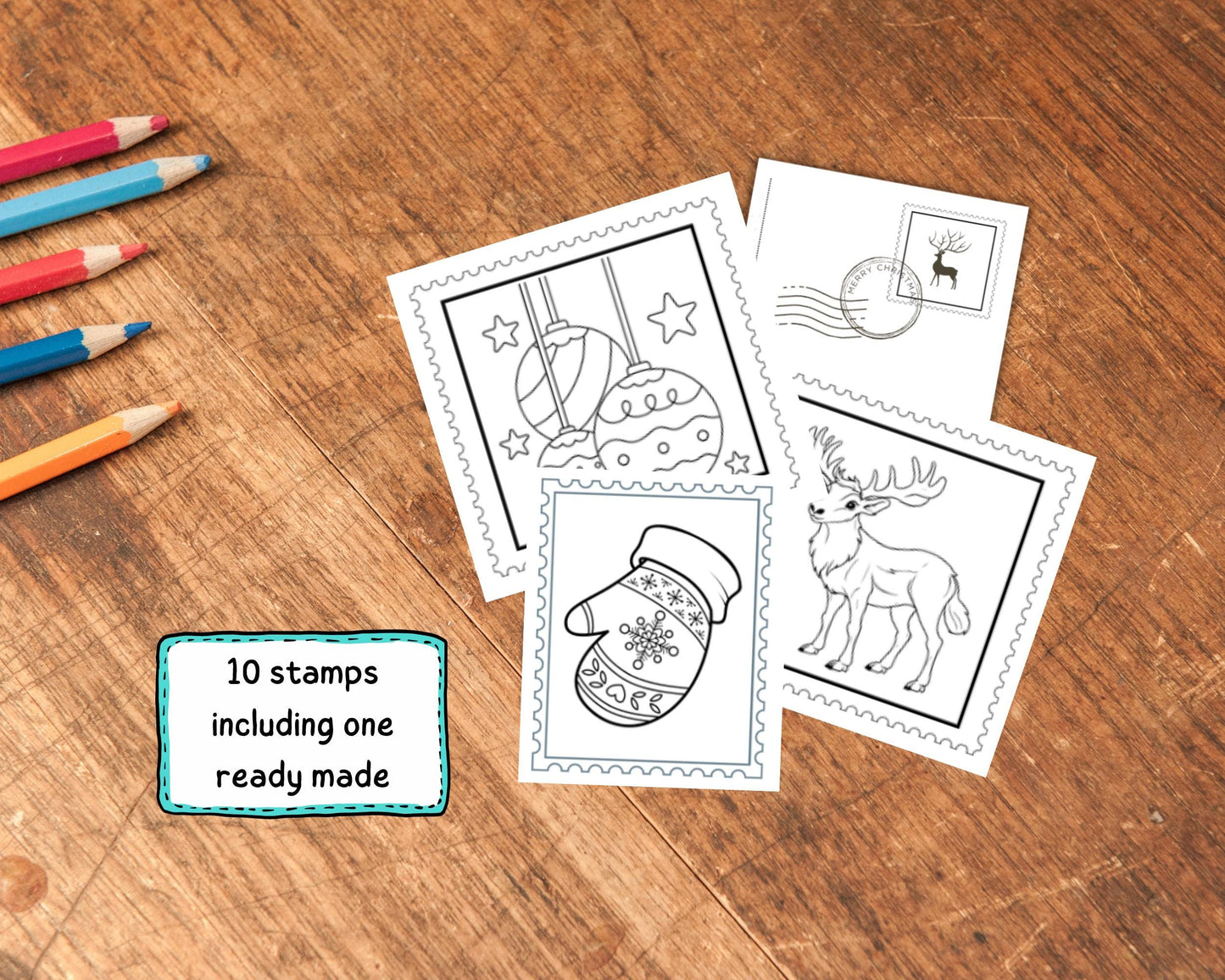 Printable Christmas Coloring Postcards, DIY Holiday Cards with Stamps, Fun Christmas Activity, Personalized Gift, Instant Download