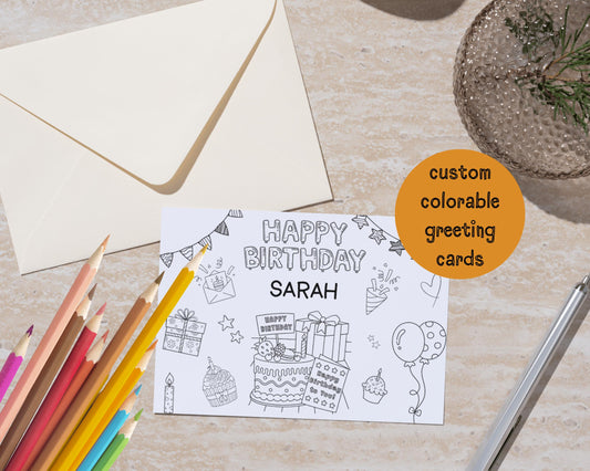 Custom Birthday Coloring Card, Printable Colouring Greeting Card for Kids, DIY Personalized Colorable Birthday Card, Instant Download