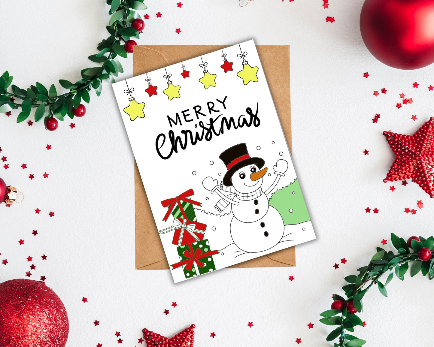 Custom Christmas Coloring Cards, Printable Colouring Greeting Cards for Kids, DIY Personalized Colorable Christmas Card, Instant Download