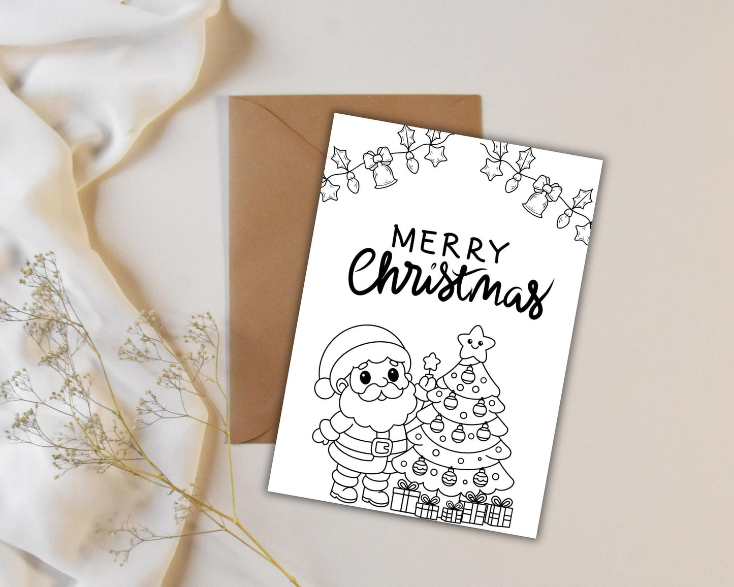 Custom Christmas Coloring Cards, Printable Colouring Greeting Cards for Kids, DIY Personalized Colorable Christmas Card, Instant Download