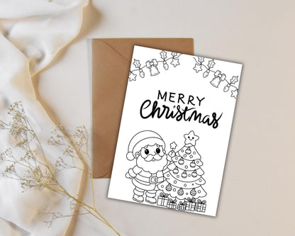 Custom Christmas Coloring Cards, Printable Colouring Greeting Cards for Kids, DIY Personalized Colorable Christmas Card, Instant Download