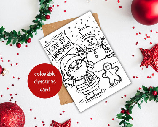 Custom Christmas Coloring Card, Printable Colouring Greeting Card for Kids, DIY Personalized Colorable Christmas Card, Instant Download