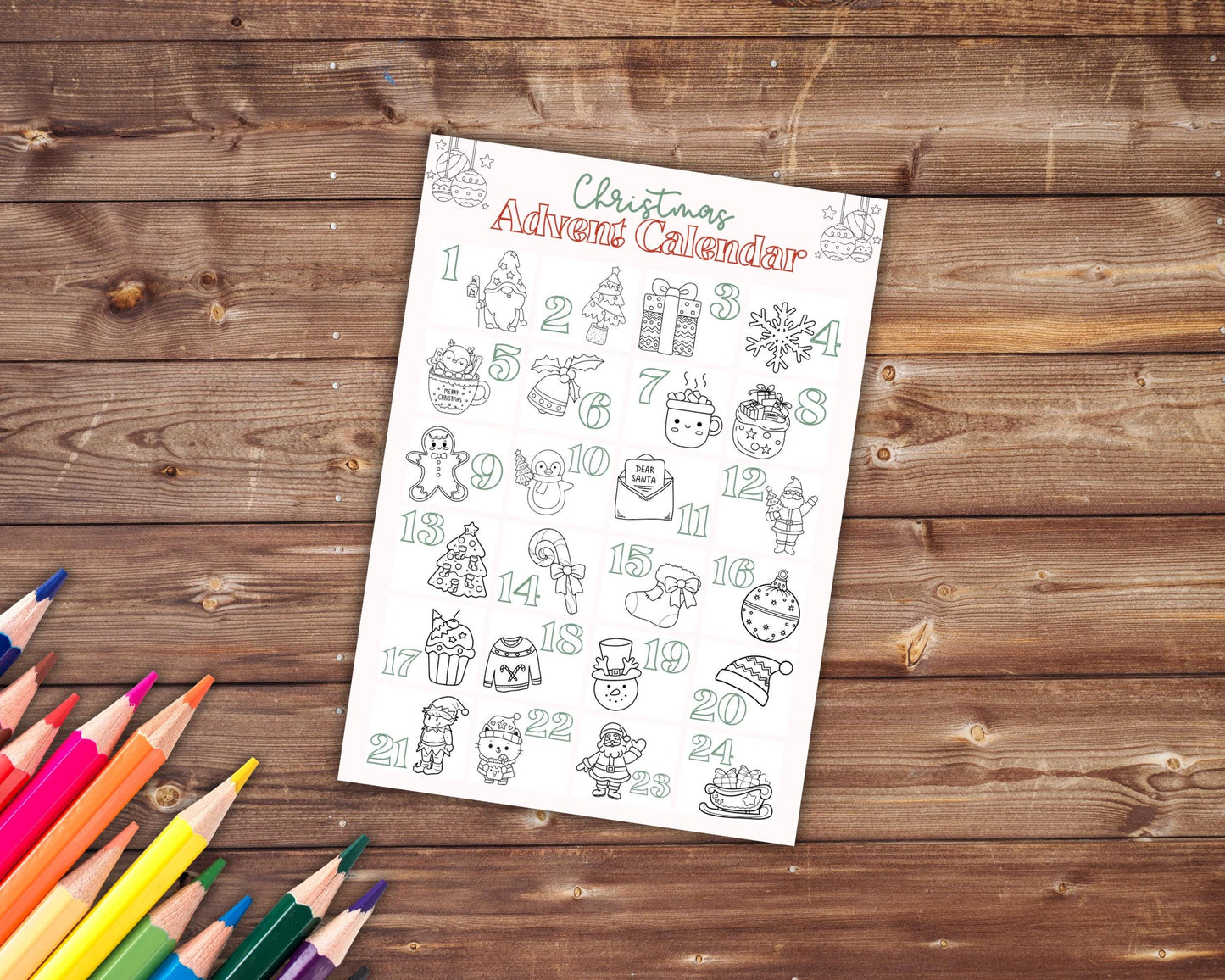 Christmas Advent Calendar Coloring Book, Printable Countdown to Christmas for Adults and Kids, Instant Download, Simple Coloring Pages