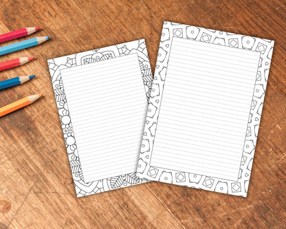 Mindfulness Coloring Journal, Colorable Journal Pages, Stationery Paper, Colouring Page Border, Printable Journals, Instant Download