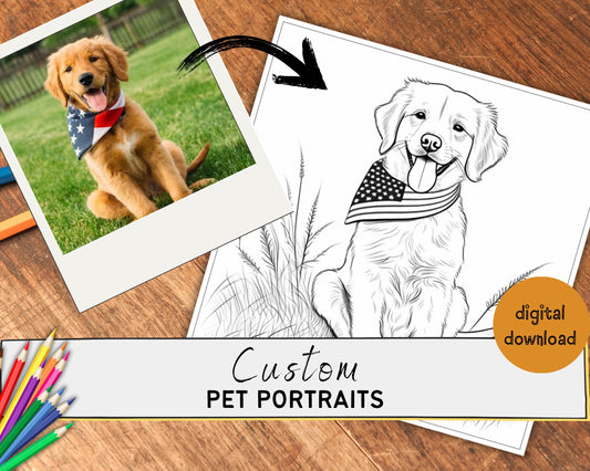 Custom Pet Portrait Coloring Page, Personalized Pet Drawing for Fun Family Activity & Gift, Printable Coloring Page of Your Dog Cat