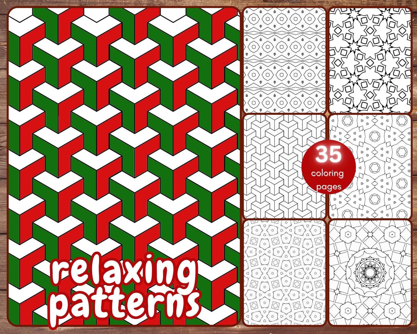 35 Relaxing Patterns Coloring Book, Printable Geometric Patterns for Stress Relief for Adults and Teens, Printable PDF, Instant Download