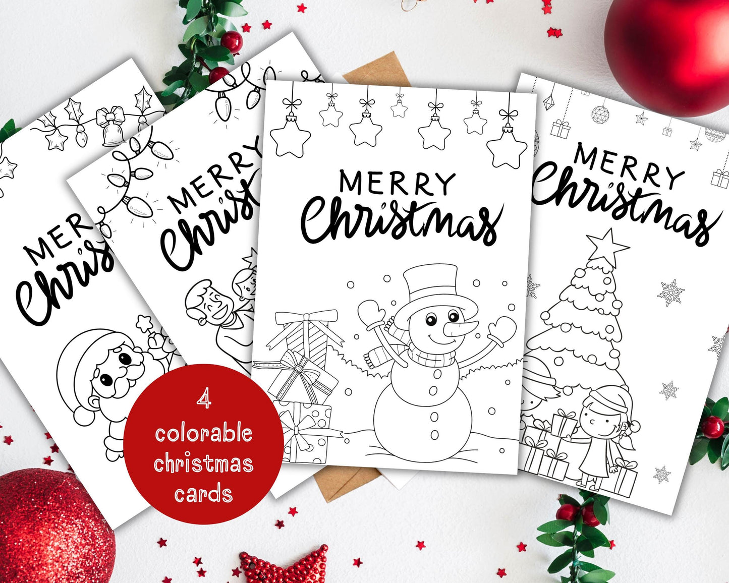 Custom Christmas Coloring Cards, Printable Colouring Greeting Cards for Kids, DIY Personalized Colorable Christmas Card, Instant Download