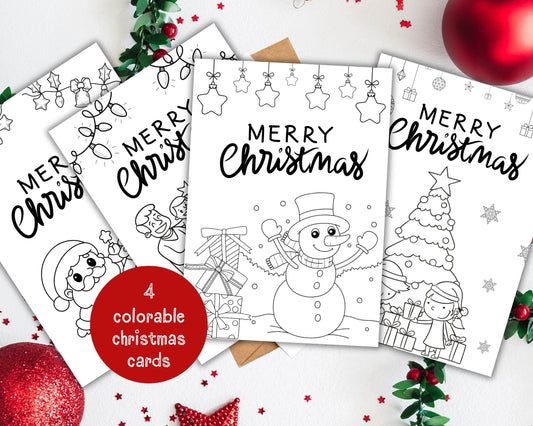 Custom Christmas Coloring Cards, Printable Colouring Greeting Cards for Kids, DIY Personalized Colorable Christmas Card, Instant Download