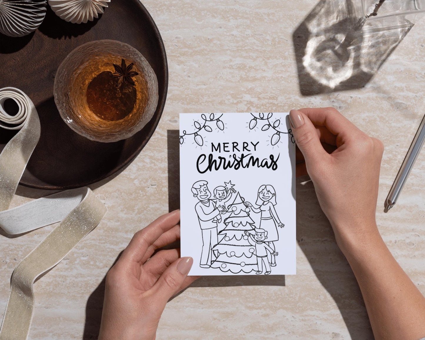 Custom Christmas Coloring Cards, Printable Colouring Greeting Cards for Kids, DIY Personalized Colorable Christmas Card, Instant Download